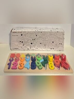 BEKILOLE Wooden Number Puzzle Montessori Toddler Learning Toy Color Me Box BNIB
